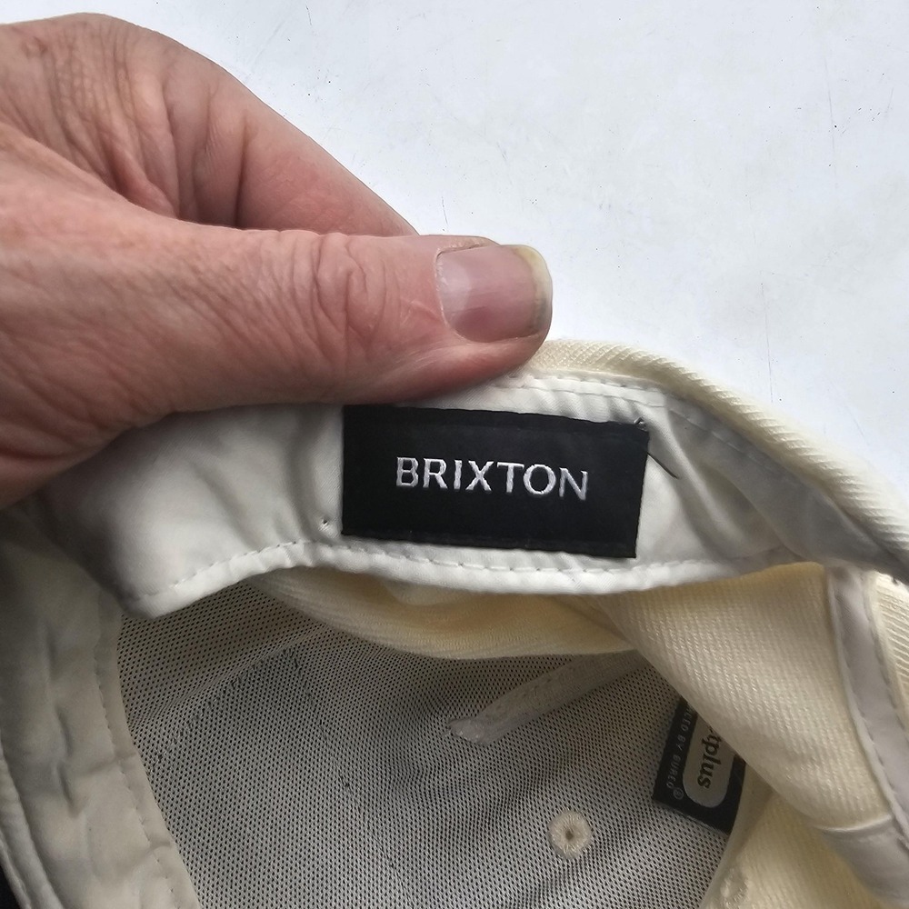 Brixton Company Hat Cap Snap Back Mens One Size Beige Navy Baseball Patch Logo - Picture 10 of 10